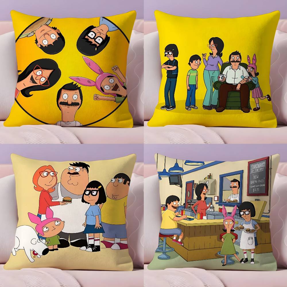 Funda de Almohada Bobs Burgers de Anime Funda de Almohada Tela Ultra Suave Amigable con la Piel Comodidad tipo Nube y Cremallera Oculta