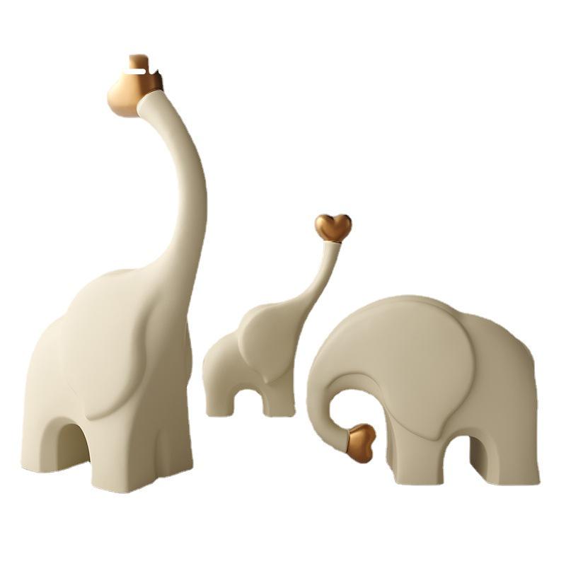 Family of Three Elephants Ceramic Ornament for Living Room Decoration