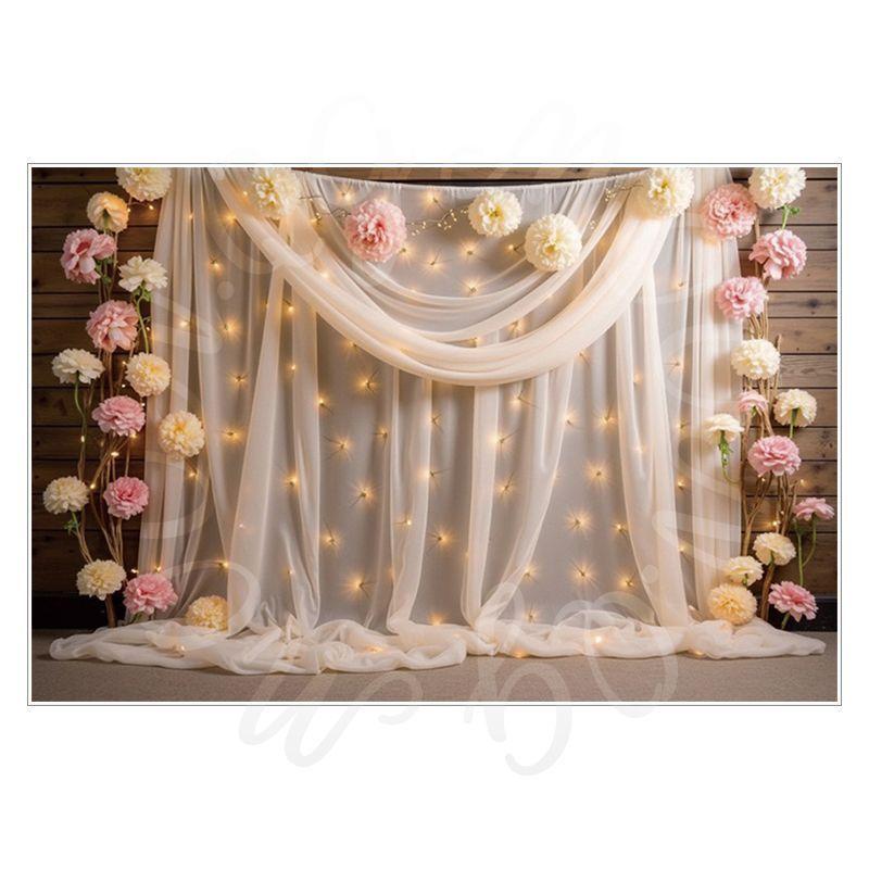 Birthday, Wedding and Engagement Party Backdrop Fabric, Luxurious Curtains, Gauze Drapes, Flowers, Photo Backdrop Fabric