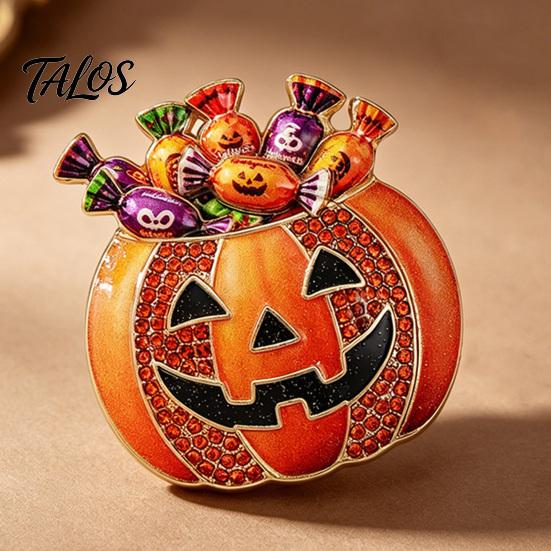 Halloween Clothing Accessory Pumpkin Candy Bowl Brooch, Rhinestone Women Accessories Holder Lapel Pin, Costume Jewelry Sparkling Pin