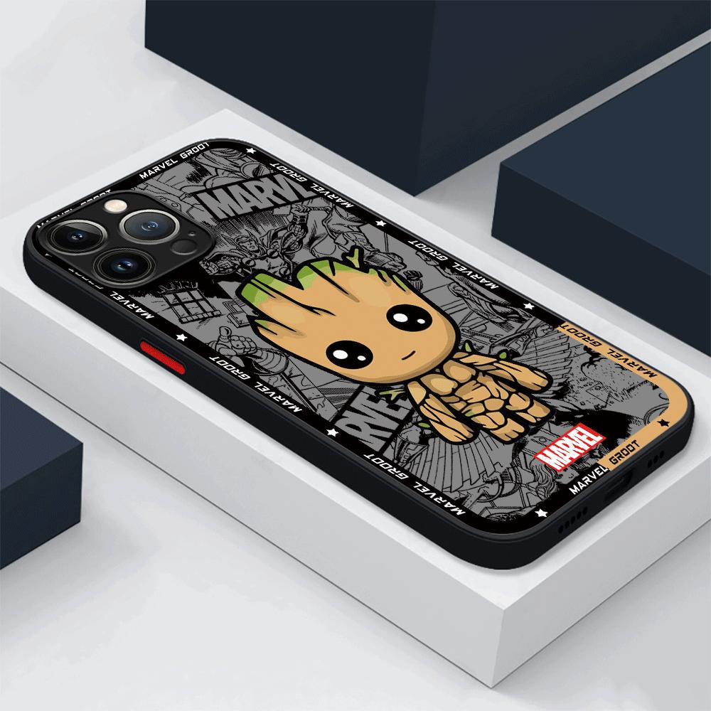 Phone Case for iPhone XR 15 Pro 11 Pro XS X SE 13 14 Pro Max 12 Mini 8 Plus 7 Luxury Back Cartoon Marvel Spiderman Groot Cover