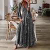 2023 Bohemian Style V-Neck Bell Sleeve High Waist Floral Vacation Dress for Women