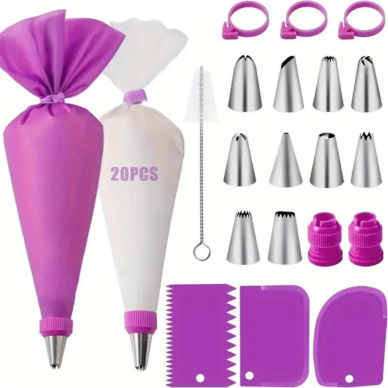 1set Piping Bags and Tips Set Cake DIY Decorating Kit with Stainless Steel Nozzle Reusable Silicone Pastry Cake Decorating Tools