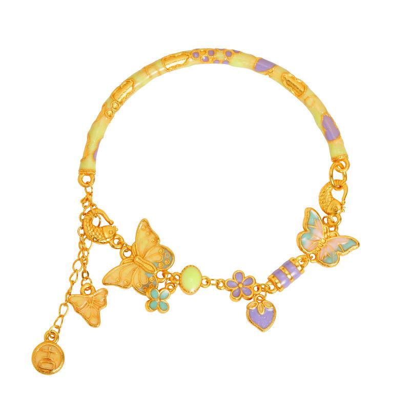 Sand Gold Bracelet for Women, Light Luxury Enamel, Ancient Butterfly Half Bracelet Design, Long-lasting Accessory Gift