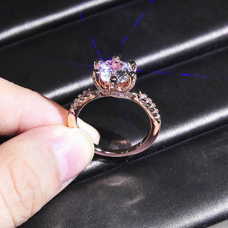 18K Rose Gold-Plated Carat Classic Six-Claw Ring Holder With Diamond Imitation Moissanite Ring For Women no. 9 розового золота