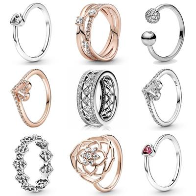 925 Sterling Silver Sparkling Wishbone Heart Ring Clear Tilted Heart Solitaire Ring For Women Fashion Jewelry