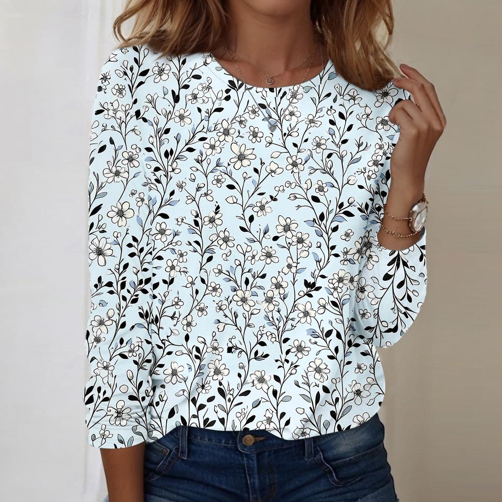 Langarmshirts für Damen, niedlicher Aufdruck, Grafik-T-Shirts, Blusen, lässig, Übergröße, Basic-Tops, Pullover