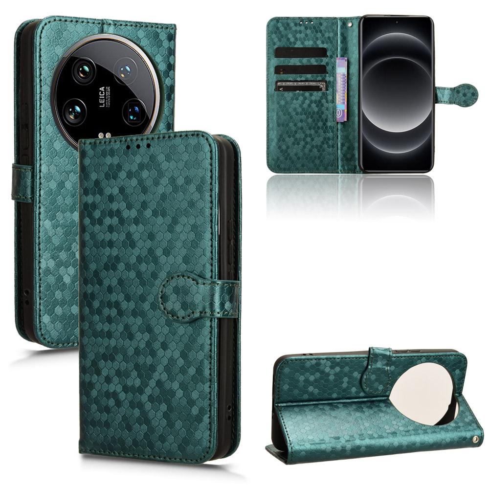 For Xiaomi 14 Ultra Case Dots Imprinted PU Leather Wallet Stand Phone Cover