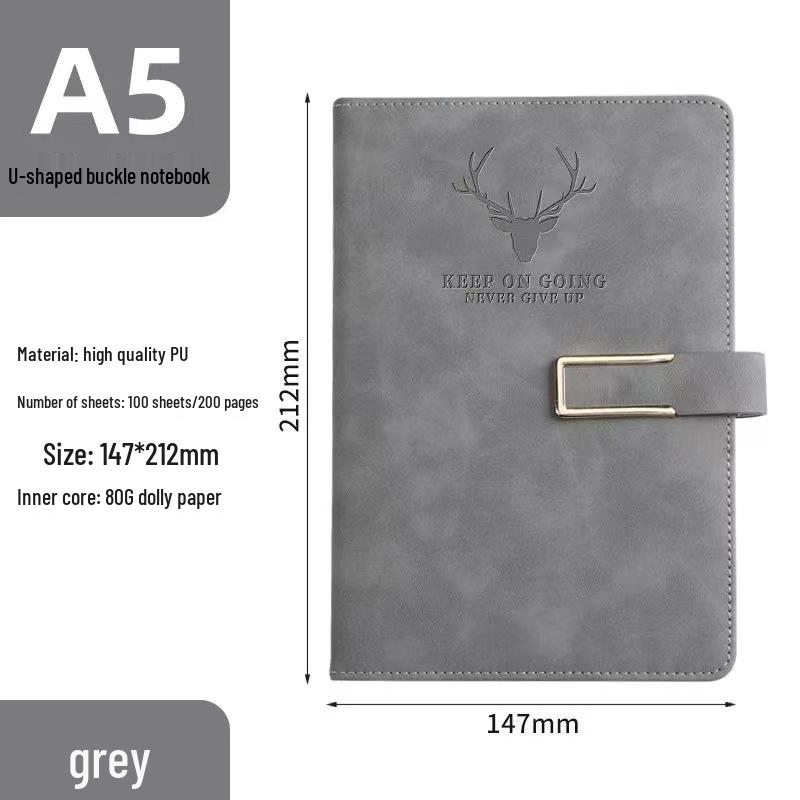 A5 Thickened Soft Leather Notebook with Deer Head Buckle – Elegant Business & Study Journal.