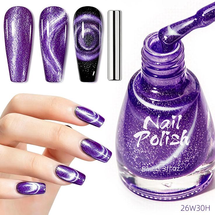 Dynamic Diamond Crushed Cat Eye Nail Polish, Icy Transparent Pearlescent Glitter Porcelain White Cat Eye Manicure Decor