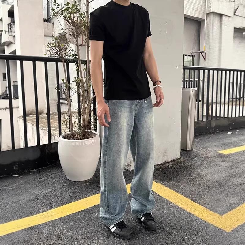 American retro lightning pattern micro-pull jeans men's unknwn nhappy straight loose wide-leg pants