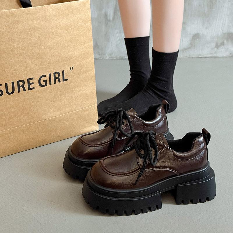 The First Layer of Cowhide Small Leather Shoes for Women's 2025 Autumn and Winter New Thick-soled Versatile British College Style Retro Jk Loafer Sin