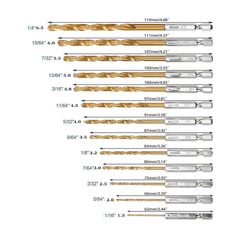 13 Pcs Titanium Coated HSS Drill Bit Set Professional Hex Shank Drill Bit Kit Impact Drill Bit Set for Wood Steel Metal Plastic