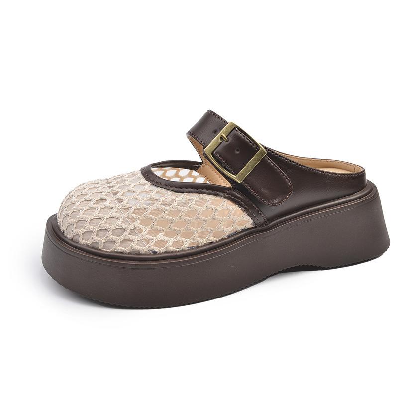 

Thick-soled bag head half-drag women s shoes wear new mesh breathable shoes in summer, and one pedal of versatile cool slippers 35