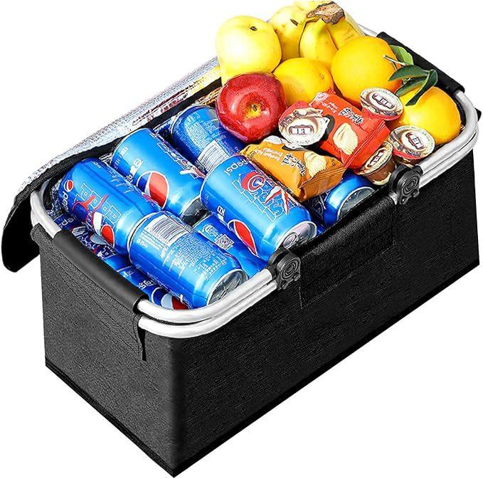 Outdoor Thermal Insulation Basket Aluminum Foil Thickened Picnic Basket Oxford Cloth Folding Picnic Bag Thermal Insulation Ice Pack Camping Storage