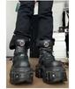 Fashion 2025 New Genuine Leather Tank Sole Punk Short Boots Short Boots Thick Sole Buckle Lace Up Boots Fashion Street Motorcycle Boots