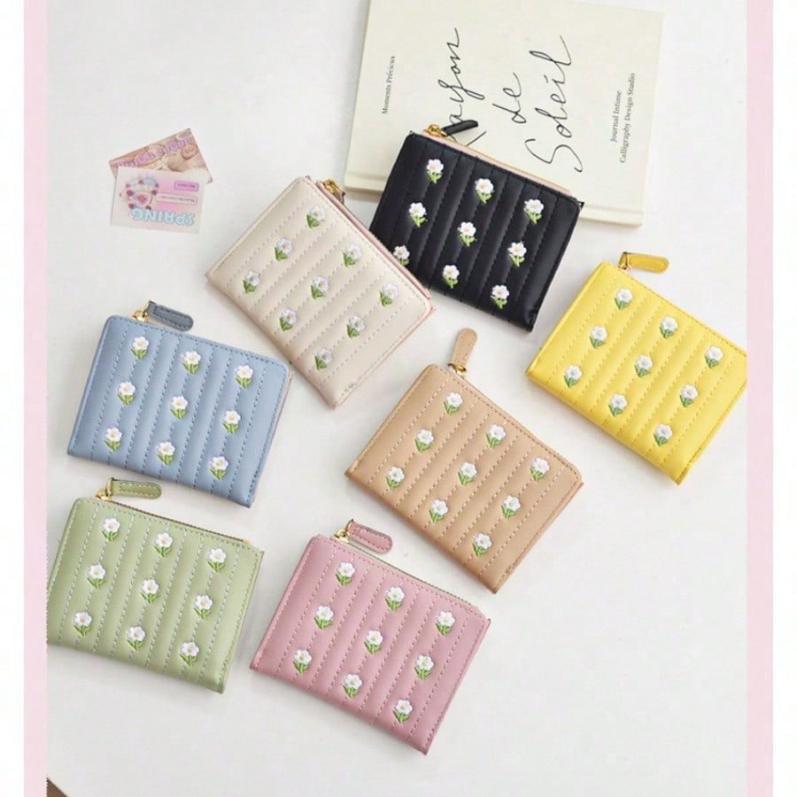 Fashion new Korean version cute embroidered women simple short change multi-functional wallet