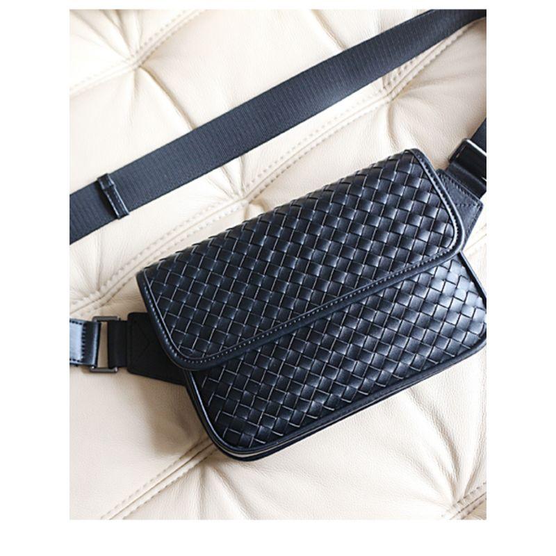 

Новое поступление Модная мужская нагрудная сумка из плетеной натуральной кожи Black