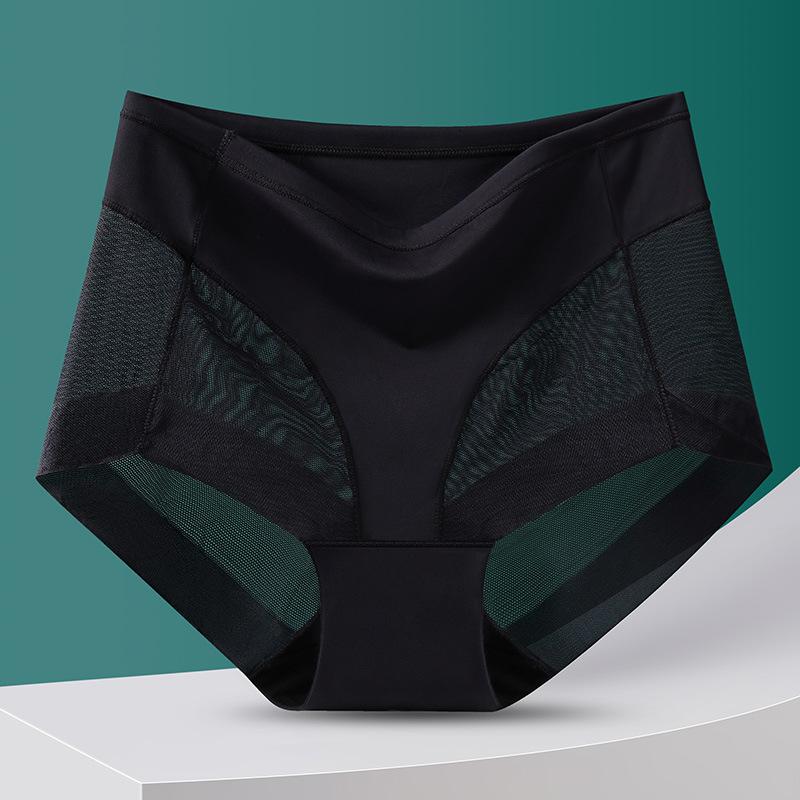 Big Size Lady Summer Sexy Lace Leopard Print Hollow Out Pure To Wrap Hip No Trace Ice Silk High Waist Triangle Briefs