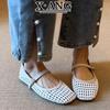 Sheepskin hand-woven Mary Jane shoes summer shallow mouth flat bottom single shoes hollow breathable hole shoes sandals women