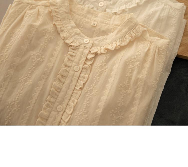 Korean Style Retro Evening Tea Embroidered Cotton Women's Shirt