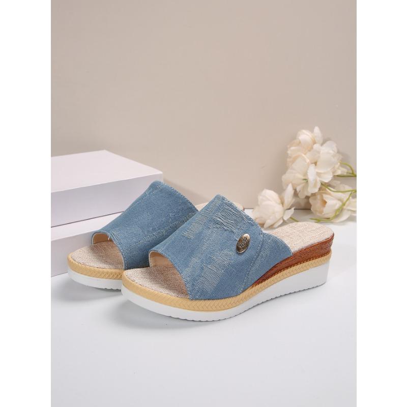 New Large-sized Wedge Heel One-shoulder Shoes Wedge Heel Sponge Thick-soled Flip-flops