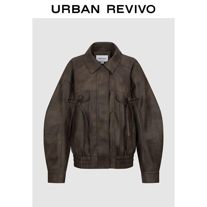 UR2026 Women s Retro PU Lapel Bowknot Jacket L