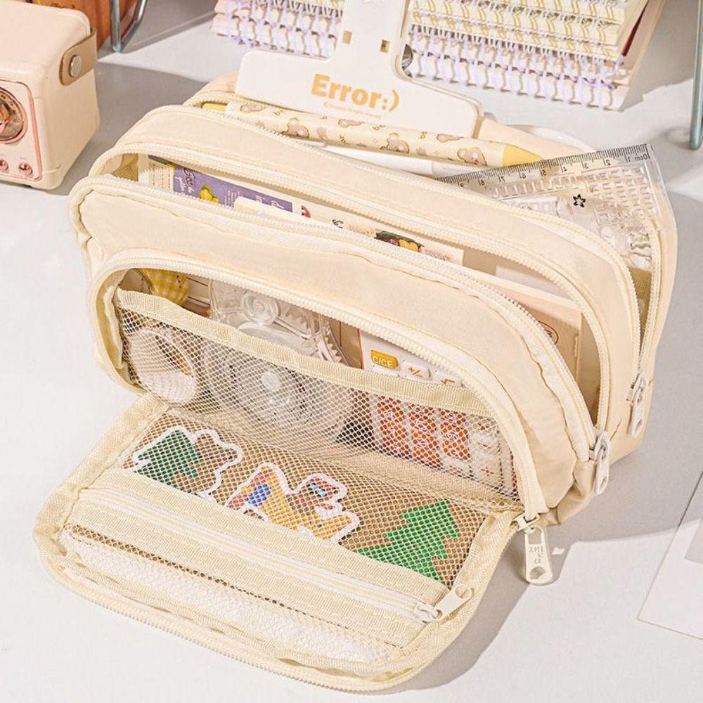 Large-capacity Pencil Bag Multi-layer Desk Organizer Storage Pouch Pen Case  Makeup Organizer