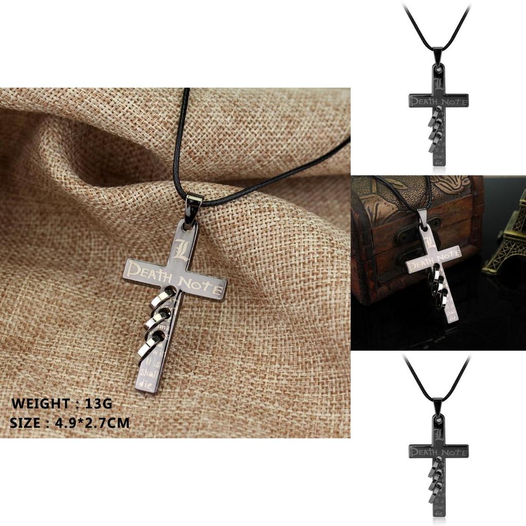 Death Note Anime Necklace With Cross Pendant On Leather Cord For Fans And Gift Giving