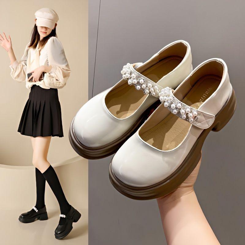 

Женские туфли Мэри Джейн 2025 новые лоферы в британском стиле женские весенние туфли из маленькой кожи французские ретро туфли на толстом каблуке 40 бежевый