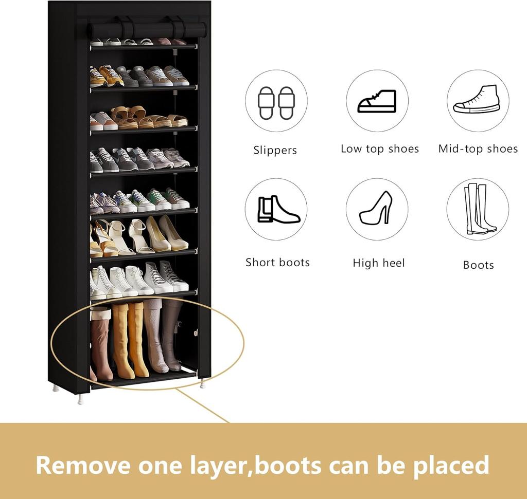Shoe Rack with Dustproof Covers - Heavy Duty Steel Storage Organizer , Industrial Shoe Shelf for Garage/Entryway Design