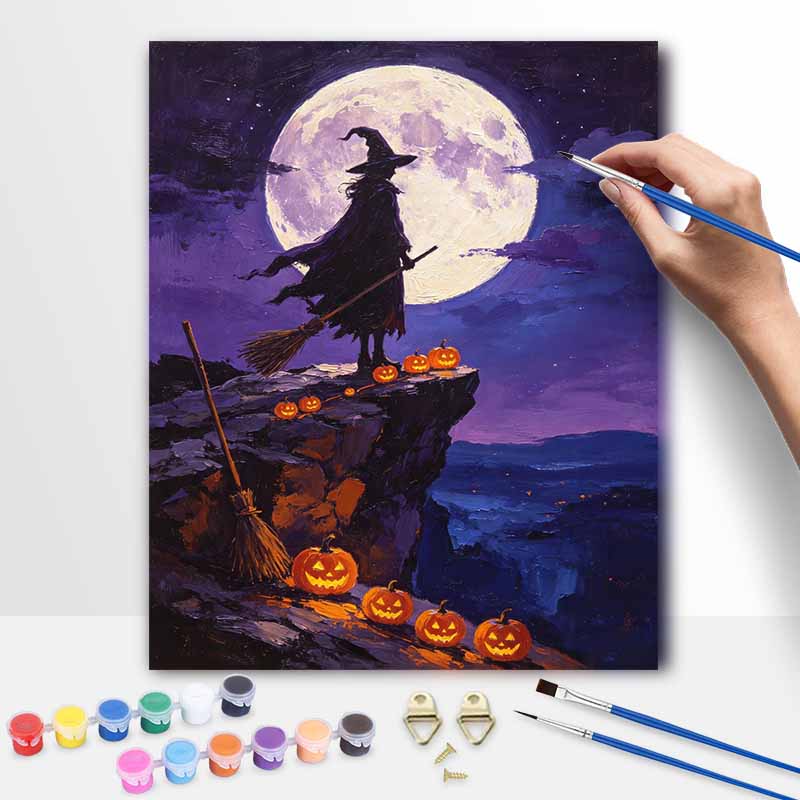 Digital Halloween oil painting moon pumpkin art coloring painting handmade diy home decoration painting