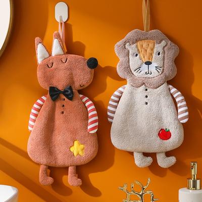 Toalha de mão coral velo limpar toalha dos desenhos animados urso leão raposa cão design pano de limpeza absorvente macio para casa