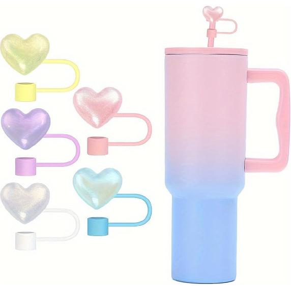 5PCS Butterfly Day Straw Toppers for Stanley Cup New Valentines Day Cover Cap 40oz/30oz Tumbler, 3D Silicone Straw Cover Caps for 10mm Straws,