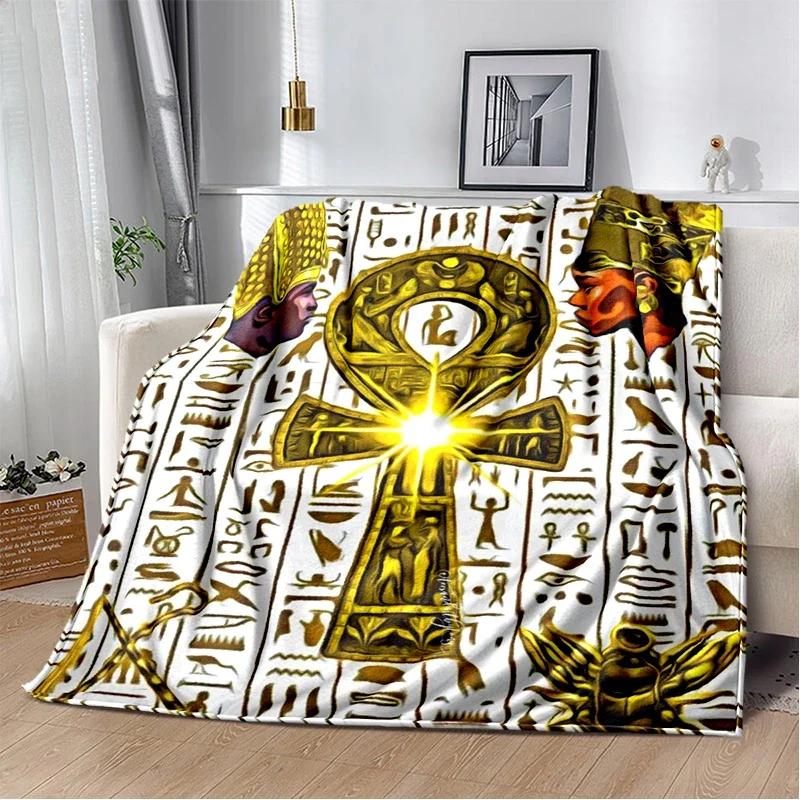 Egypt Blanket Cross Flannel Throw Blanket Soft Cover Lightweight Warm Blankets for Bed Sofa Couch King Queen Size for Teens Man