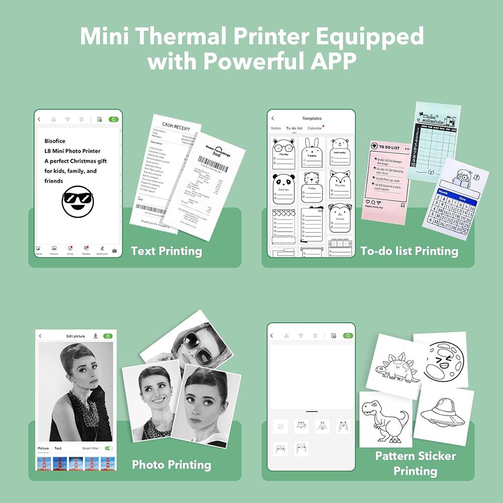 Photo Printer Inkless Bluetooth-Compatible Printing Machine 200DPI Thermal Printer Compatible with IOS&Android for DIY Creation