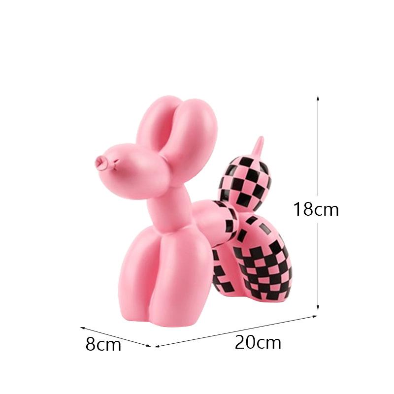 Plaid Balloon Dog Ornaments: Black & White Resin Decor for TV Cabinets & Living Rooms