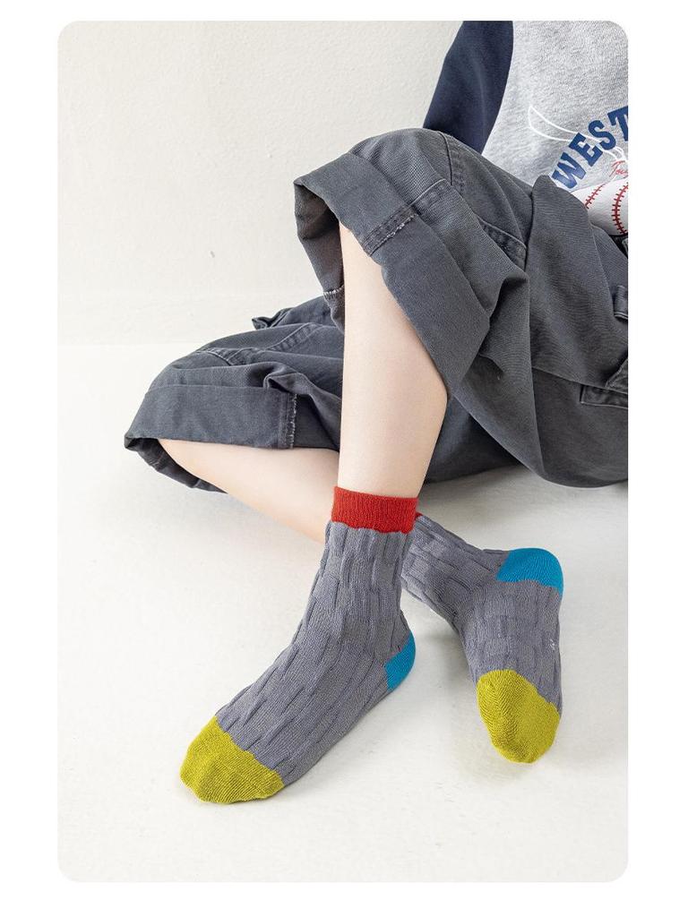 Children's Mid-Calf Socks - Korean Style, Color Block & Polka Dot Designs for Spring & Autumn