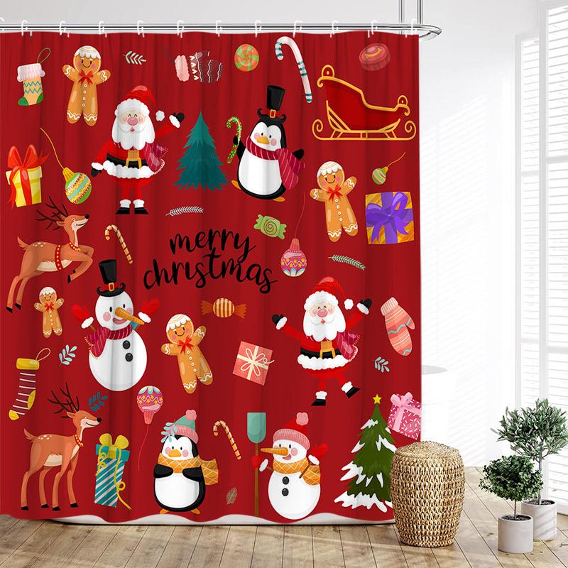 

Счастливого Рождества Красная шторка для душа Дед Мороз Снеговик Олень Рождество С Новым годом Дом Ванная Комната Декор Ванны Занавески для ванны 90x180cm-35x70in