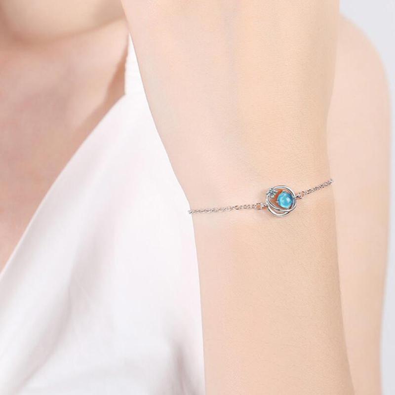 KOFSAC Sweet Cute Bracelets For Girl Romantic Fantasy Planet Blue Crystal Bangle  Sterling  Jewelry Women Birthday Gift