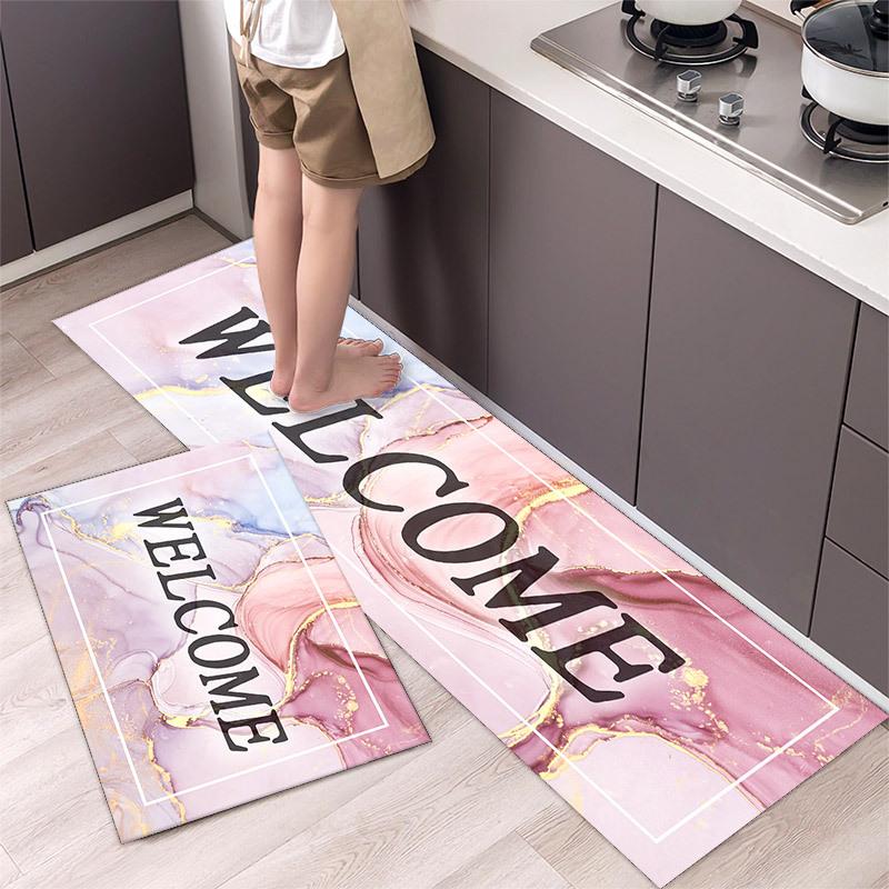 Luxury Grey Gold Marble Kitchen Mat Soft Thickened Kitchen Floor Mat Waterproof Non-slip Oil-proof Floor Mat Runner Rug