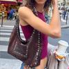 Retro shoulder bag with studs on the armpits motorcycle-style Wasteland bag waxed oil leather women's bag