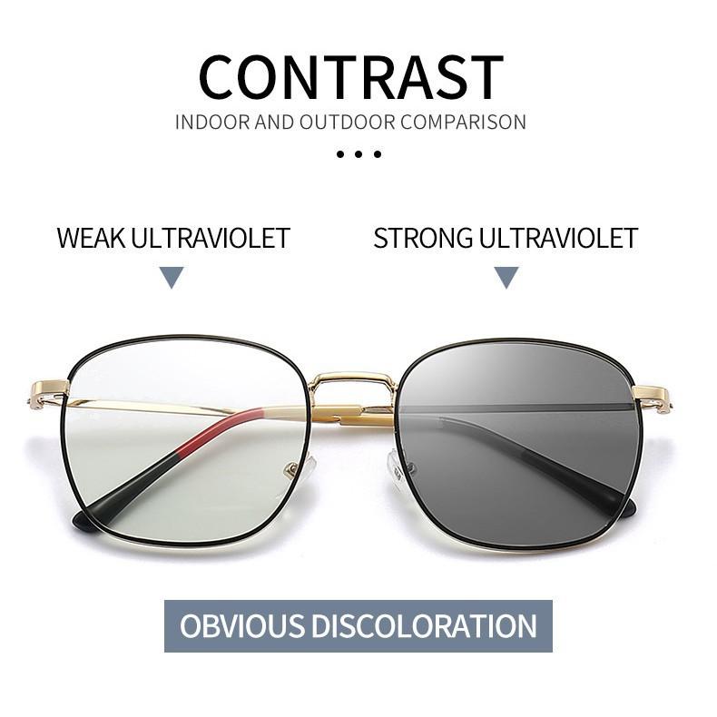 Fashion Anti-Blue Light Color-Changing Glasses, Men'S And Women'S New Metal Tide Glasses Frames, Men'S And Women'S Retro Color-Changing Flat Glasses