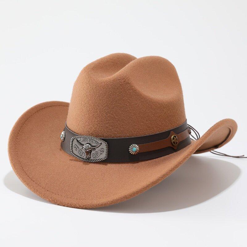 New Belt Decoration Western Cowboy Hat Retro Fashion Hat Autumn and Winter Women's Party Performance Jazz Top Hat