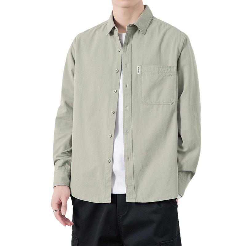 New Men's Long-sleeved Shirt Men Loose Casual Cargo Shirt Coat Washed Pure Cotton Jacket Men