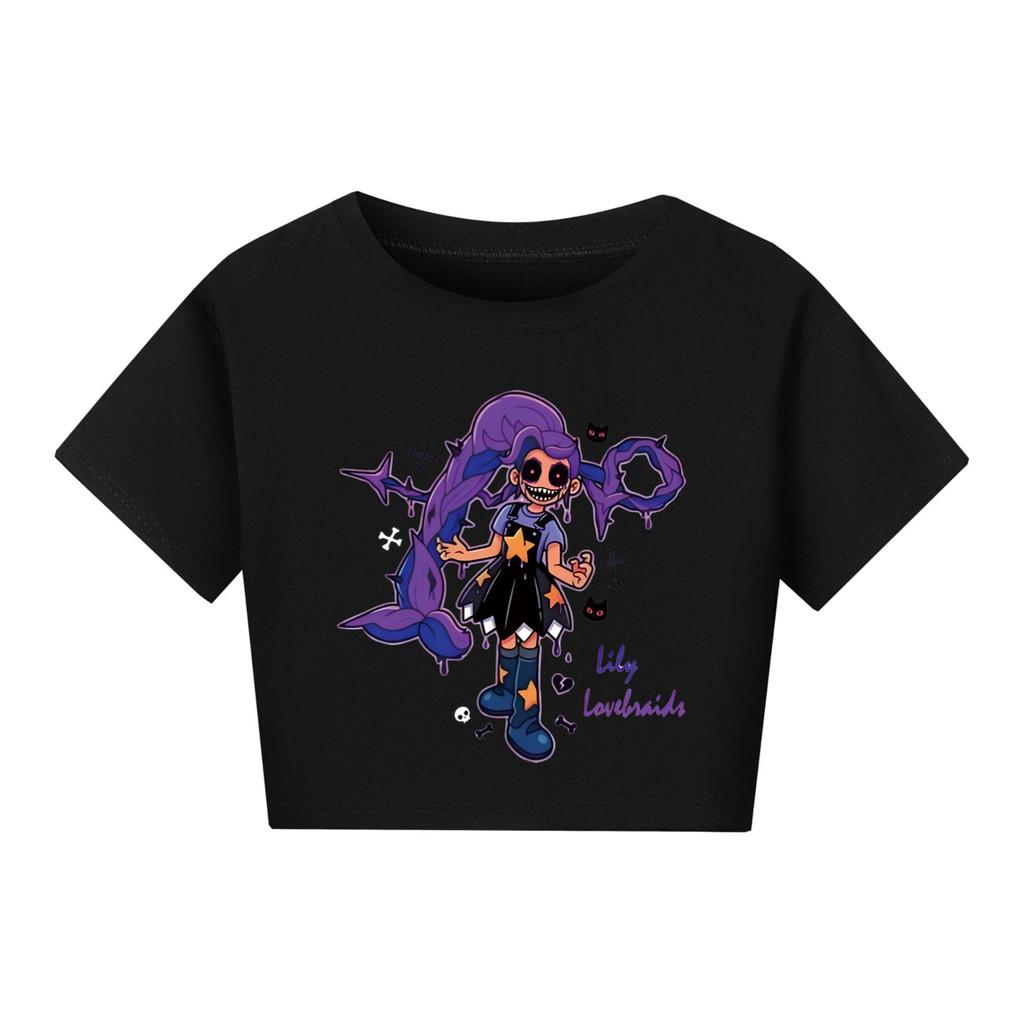 5602 Kids Girls Lily Lovebraids Print Short Sleeves Short T-Shirt Crop Top