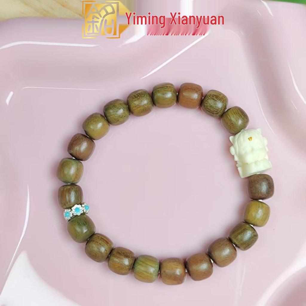 Green Sandalwood Feng Jiu Circle Bead Bracelet - Chinese Style Couple's Prayer Bracelet