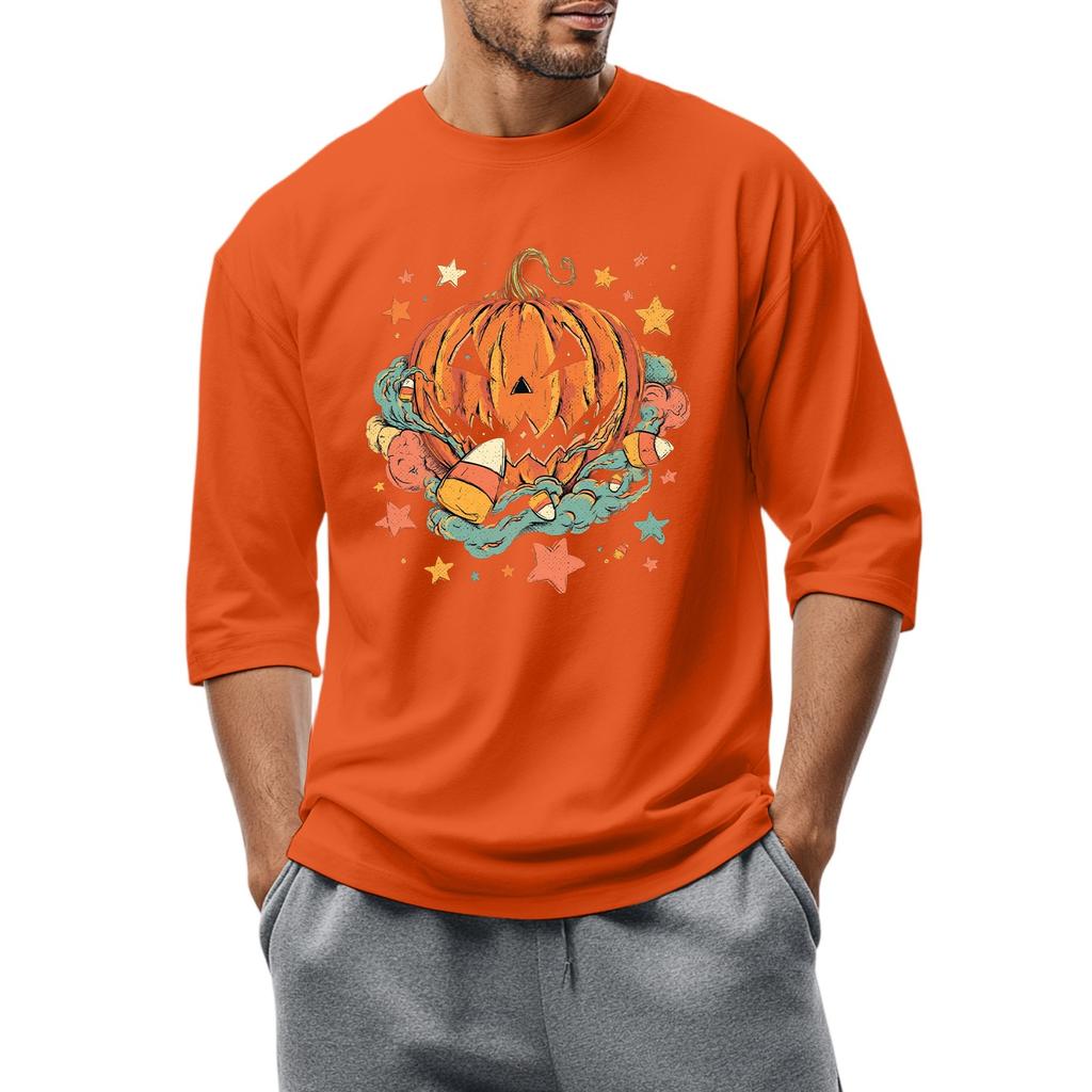 Men'S Round Neck Three-Quarters Sleeve Top Casual Fashion T-Shirt
