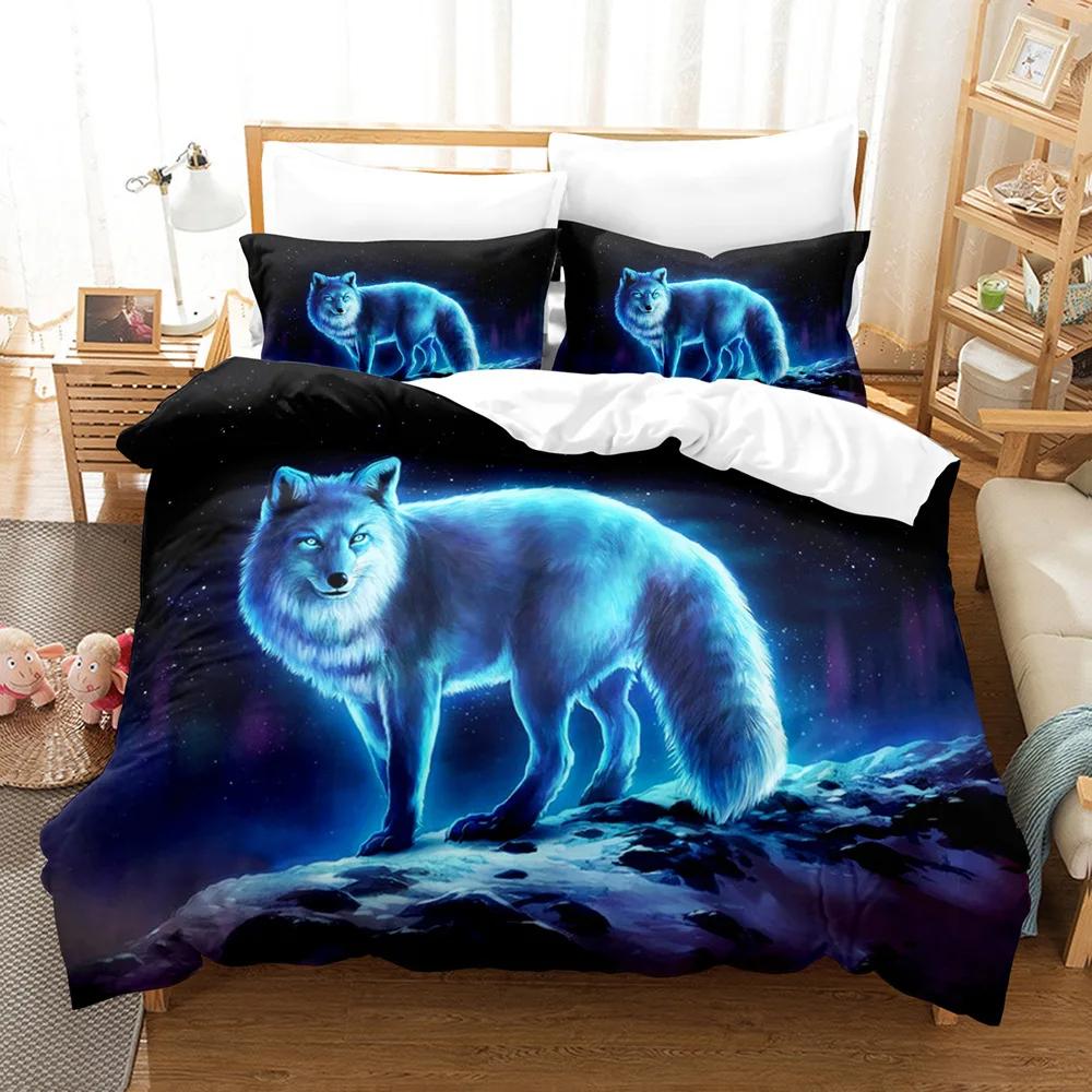 Boys Wolf Duvet Cover Set Queen Size, Boho Wolf Wildlife Animal Bedding Set Men Galaxy Dream Catcher Moon Polyester Quilt Cover