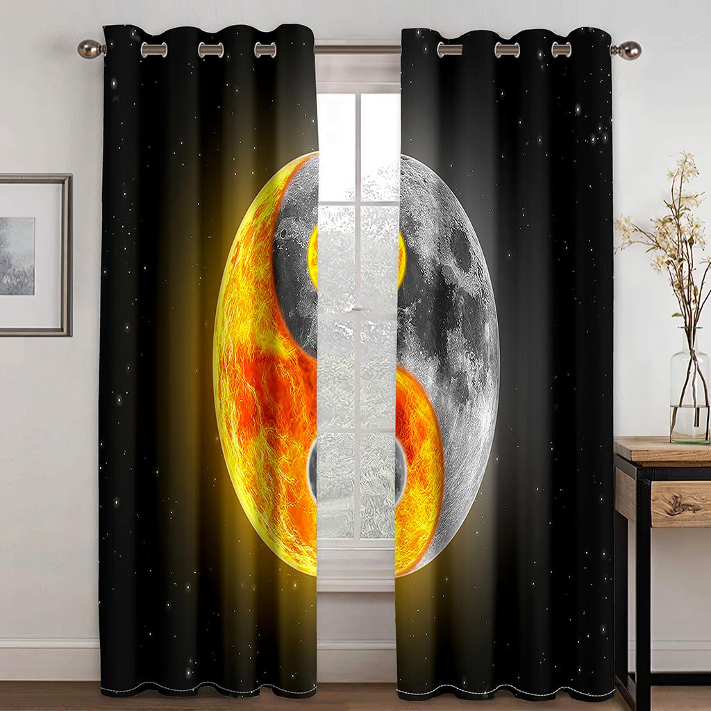 

Китайский стиль Тайцзи Багуа черно-белый узорный дизайн штор 2 панели гостиная спальня балкон кухня окно декор 50W130H(CM)X2PCS&Hook